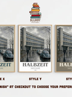 Halbzeit book cover print framed by window – literary home decor