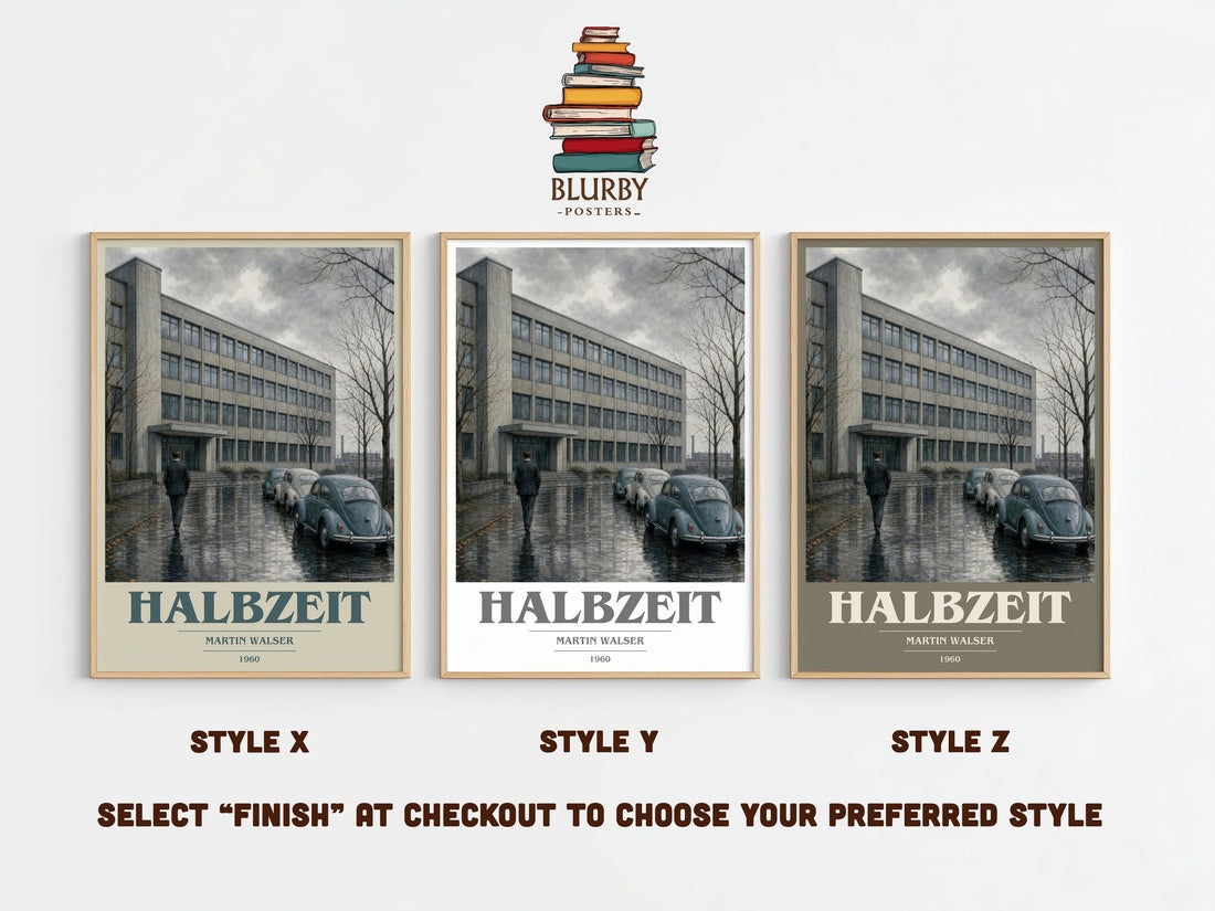 Halbzeit book cover print framed by window – literary home decor