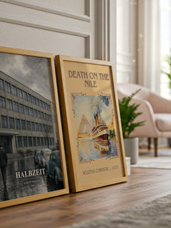 Halbzeit watercolour print framed by window – literary home decor