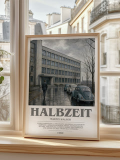 Halbzeit bookish print in frame leaning in hallway – literary fiction wall art
