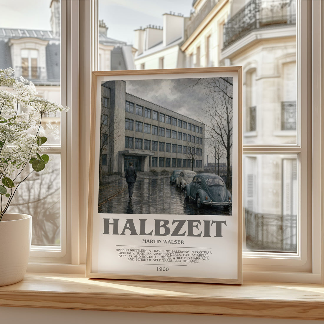 Halbzeit bookish print in frame leaning in hallway – literary fiction wall art