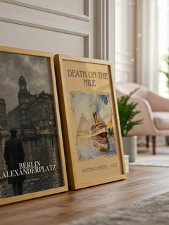 Berlin Alexanderplatz watercolour print framed by window – literary home decor