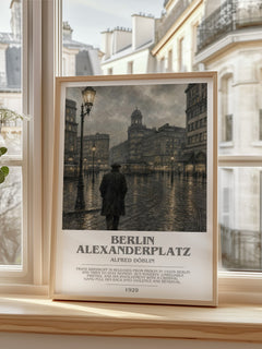 Berlin Alexanderplatz bookish print in frame leaning in hallway – literary fiction wall art