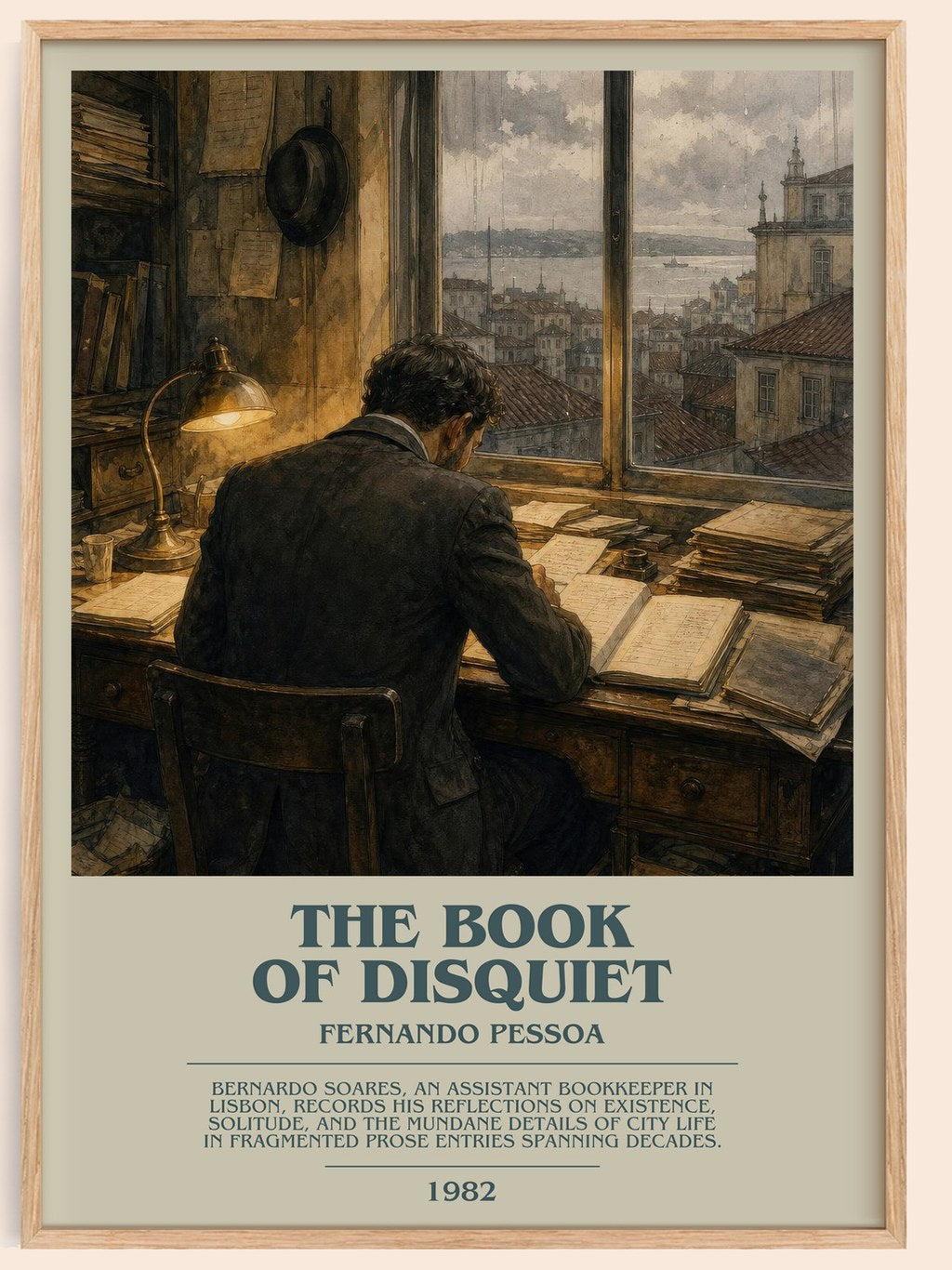 The Book of Disquiet bookish book poster by Fernando Pessoa – framed literary art print
