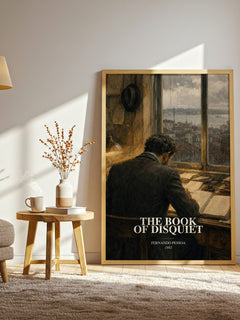 The Book of Disquiet watercolour print in frame leaning in hallway – philosophy wall art