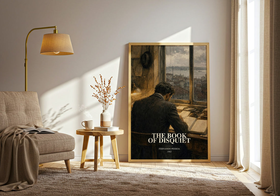 The Book of Disquiet watercolour print in frame leaning in hallway – philosophy wall art