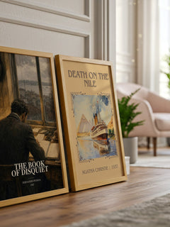 The Book of Disquiet watercolour print framed by window – literary home decor