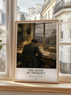 The Book of Disquiet book cover print in frame leaning in hallway – philosophy wall art