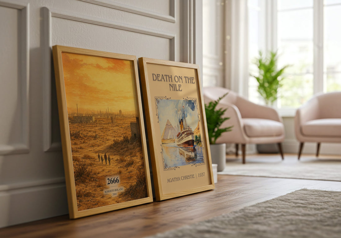2666 watercolour print framed by window – literary home decor