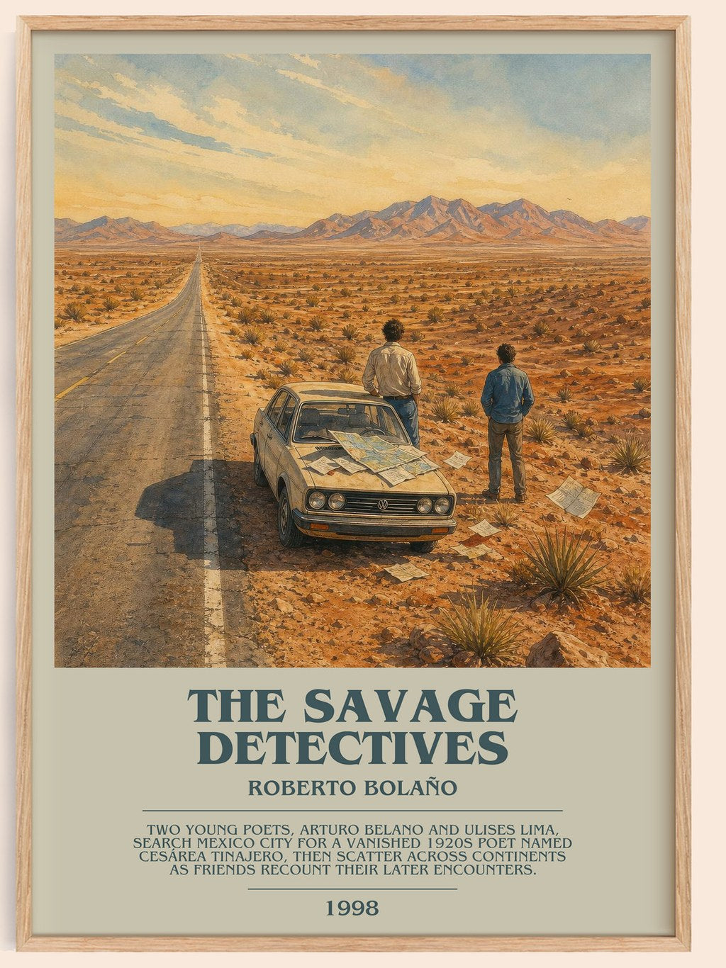 The Savage Detectives bookish book poster by Roberto Bolaño – framed literary art print