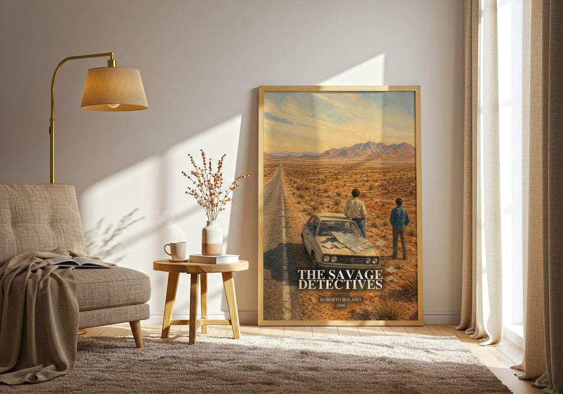 The Savage Detectives watercolour print in frame leaning in hallway – literary fiction wall art