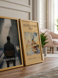 I'm Not Stiller watercolour print framed by window – literary home decor