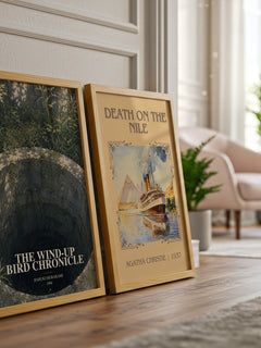 The Wind-Up Bird Chronicle watercolour print framed by window – literary home decor
