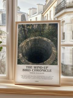 The Wind-Up Bird Chronicle bookish print in frame leaning in hallway – literary fiction wall art