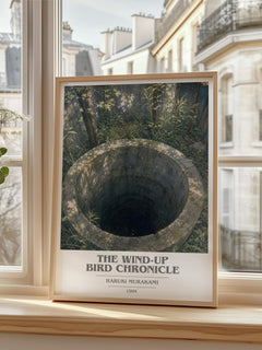 The Wind-Up Bird Chronicle book cover print in frame leaning in hallway – literary fiction wall art