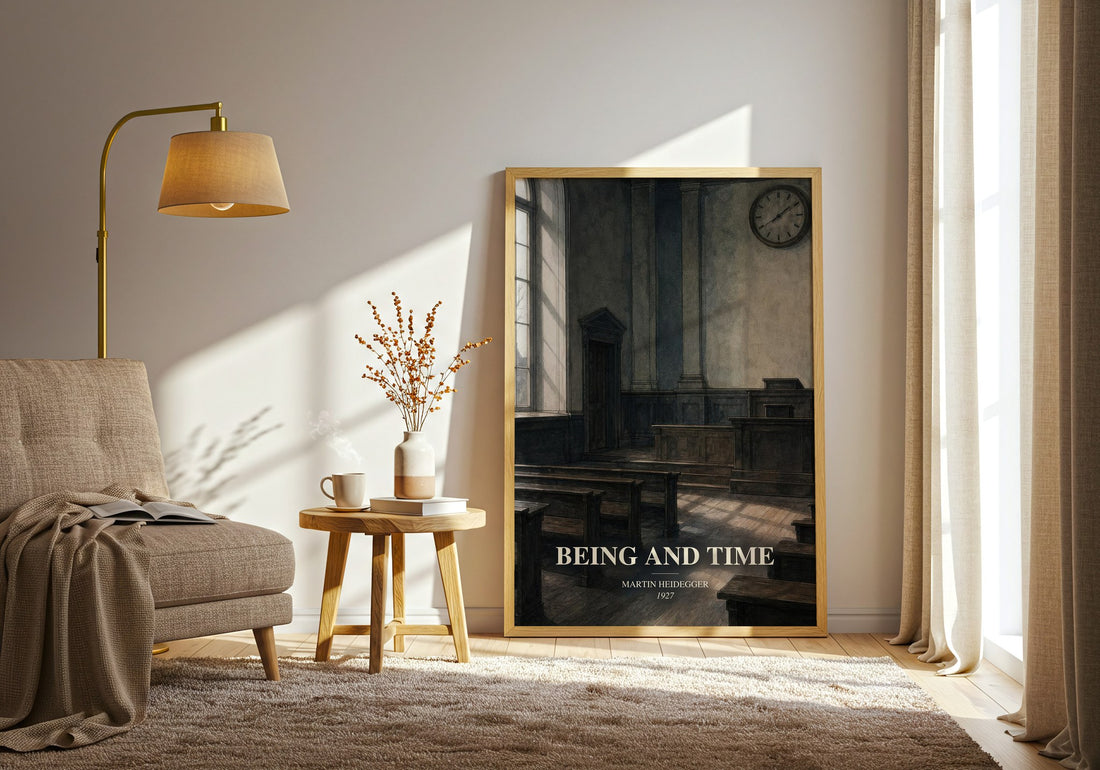 Being and Time watercolour print in frame leaning in hallway – philosophy wall art