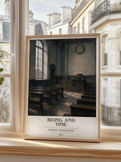 Being and Time book cover print in frame leaning in hallway – philosophy wall art