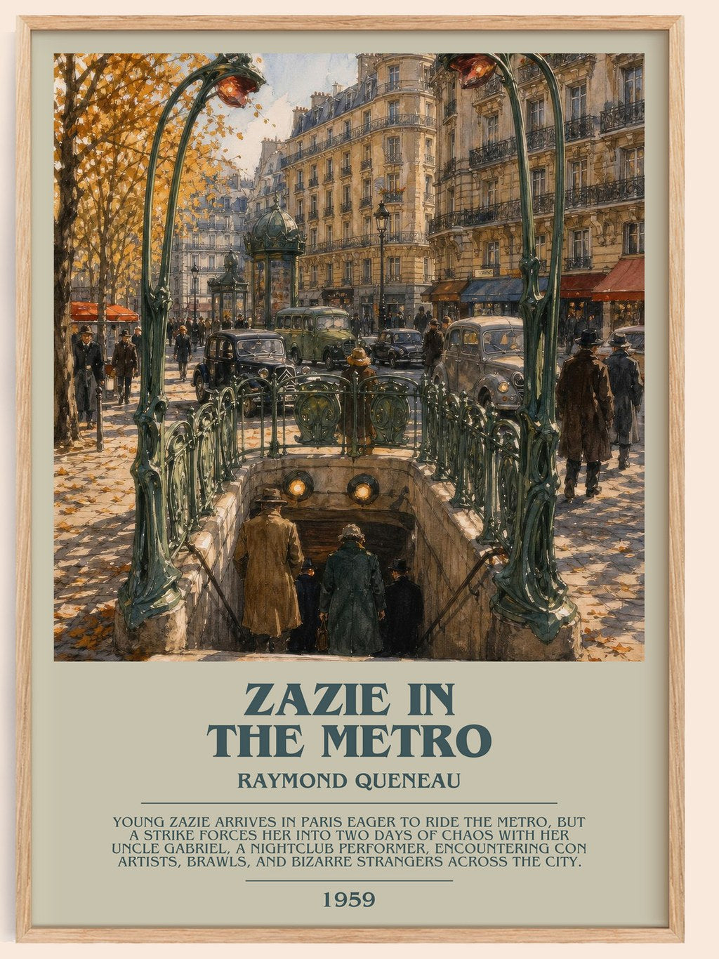 Zazie in the Metro bookish book poster by Raymond Queneau – framed literary art print