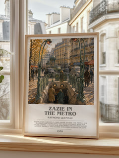 Zazie in the Metro bookish print in frame leaning in hallway – literary fiction wall art