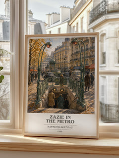Zazie in the Metro book cover print in frame leaning in hallway – literary fiction wall art