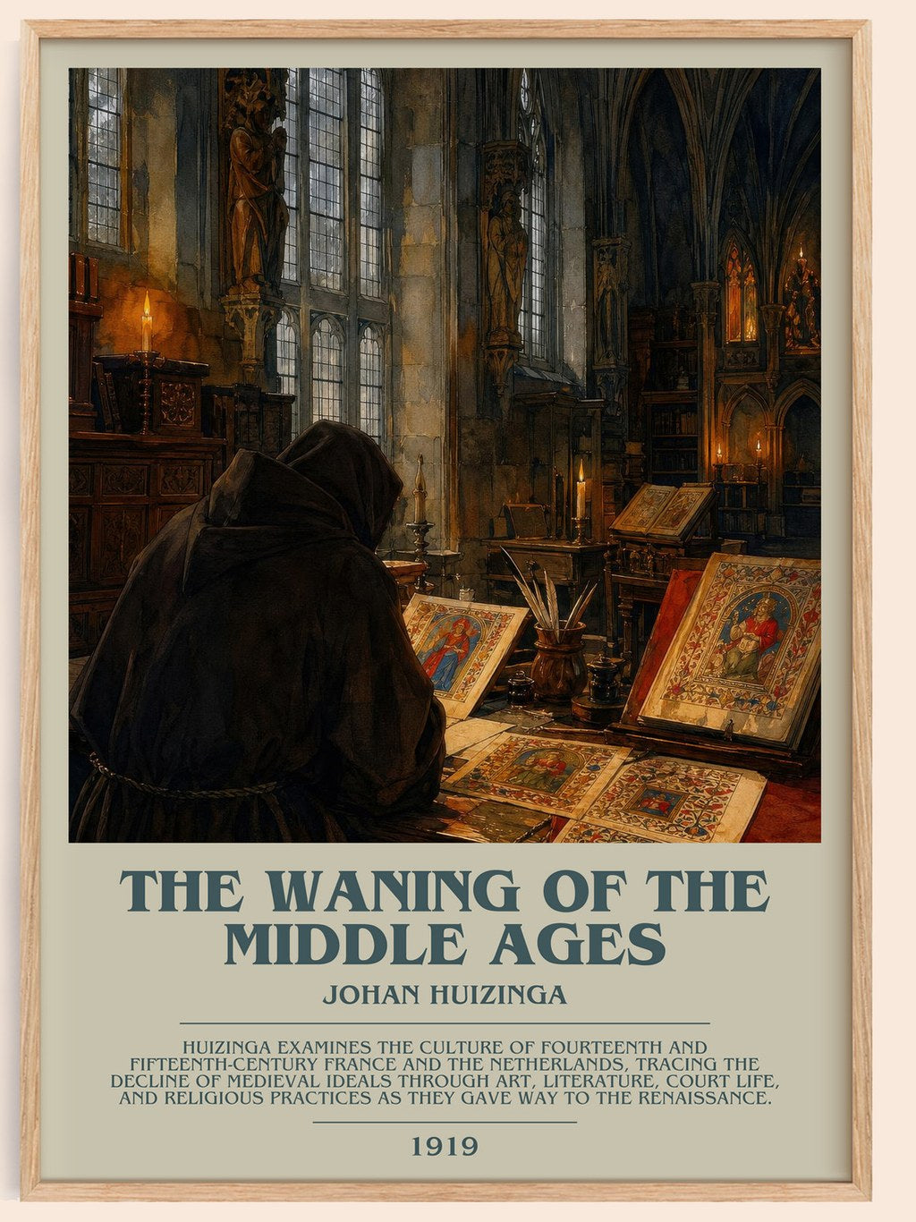 The Waning of the Middle Ages bookish book poster by Johan Huizinga – framed literary art print