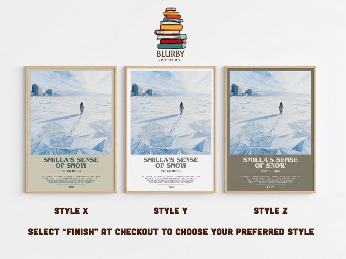 Smilla's Sense of Snow Bookish Wall Art by Peter Høeg – Style X, Y and Z side by side – choose your finish
