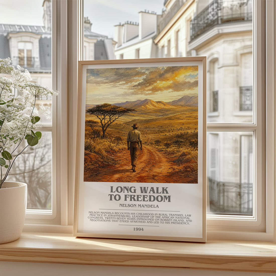 Long Walk To Freedom Bookish Wall Art by Nelson Mandela – framed print by a bright window