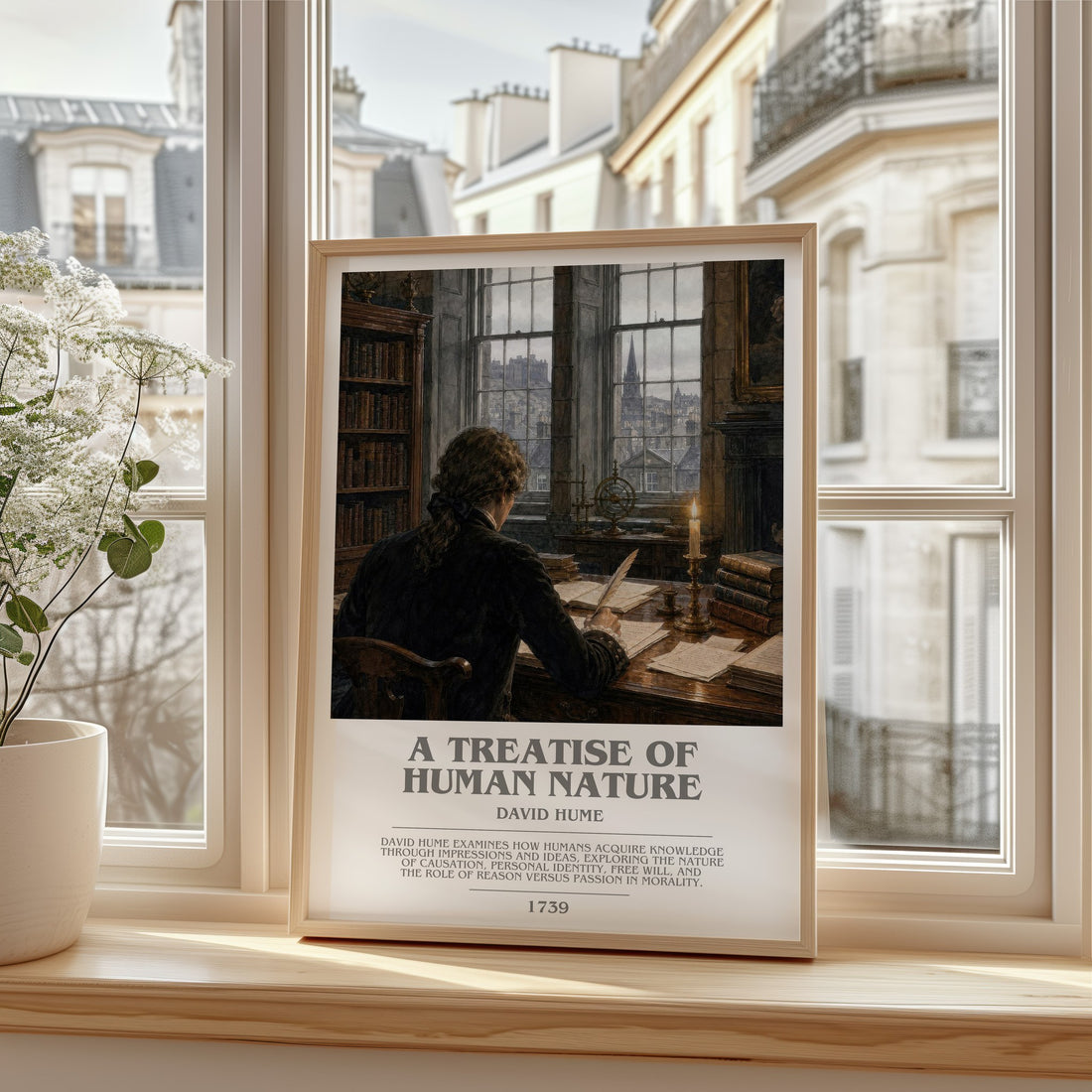 A Treatise of Human Nature bookish print in frame leaning in hallway – philosophy wall art