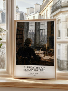 A Treatise of Human Nature book cover print in frame leaning in hallway – philosophy wall art