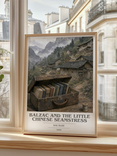 Balzac and the Little Chinese Seamstress book cover print in frame leaning in hallway – contemporary fiction wall art