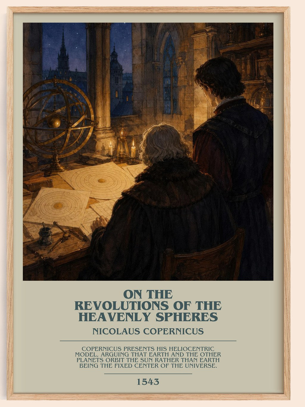 On the Revolutions of the Heavenly Spheres bookish book poster by Nicolaus Copernicus – framed literary art print