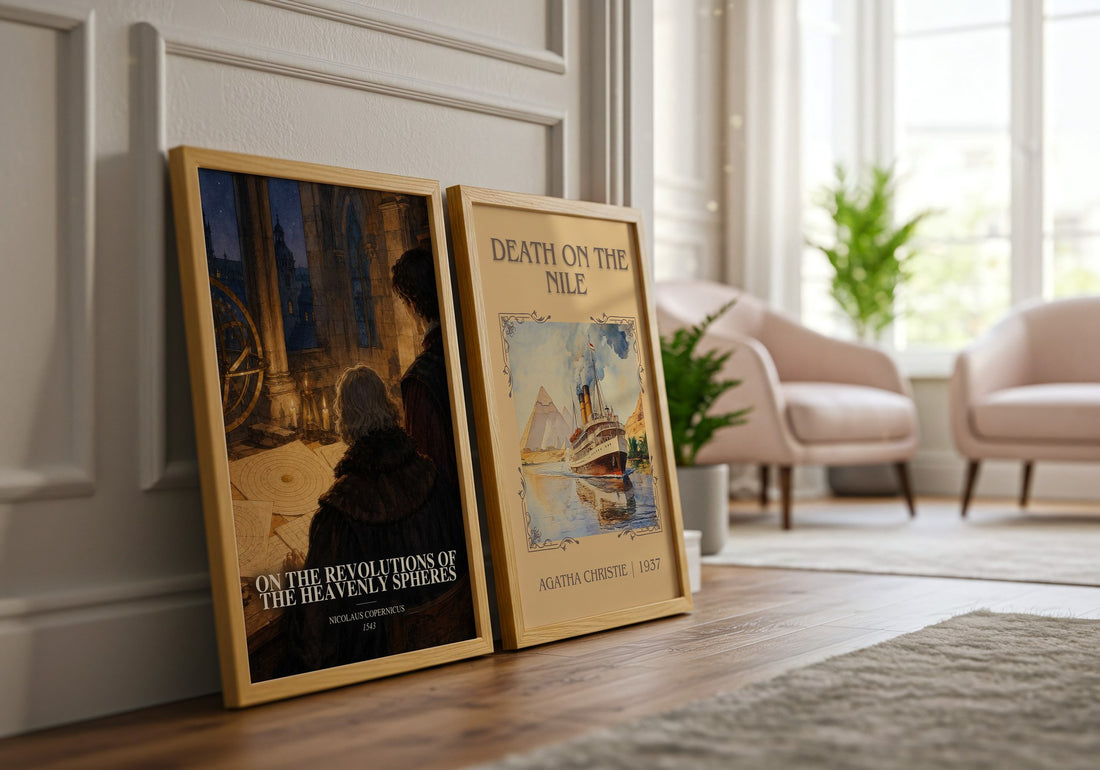 On the Revolutions of the Heavenly Spheres watercolour print framed by window – literary home decor