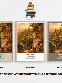 Song of Songs book cover print framed by window – Stone, White and Mocha side by side – choose your colour
