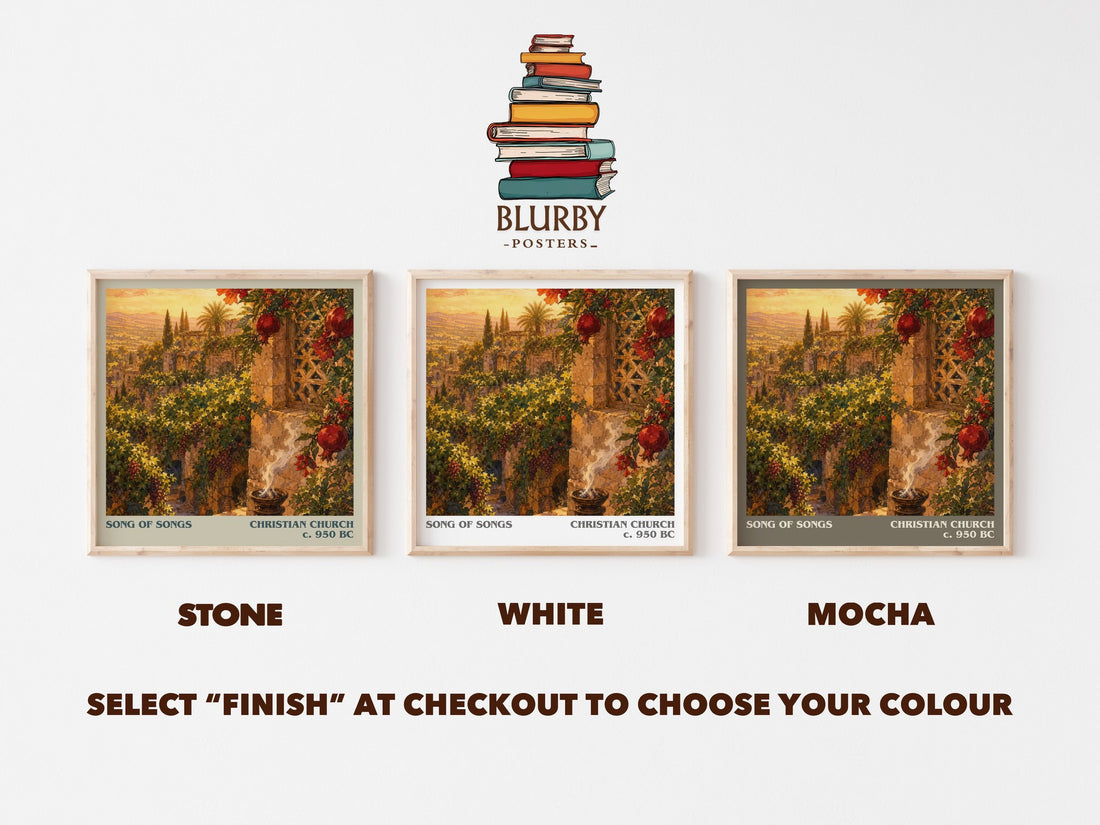 Song of Songs literary print framed by window – Stone, White and Mocha square prints side by side – choose your colour