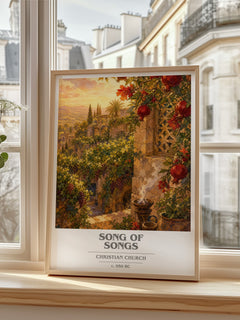 Song of Songs book cover print in frame leaning in hallway – __new__:religious drama wall art