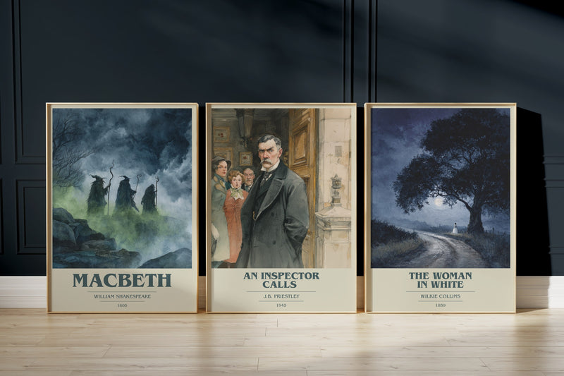 A-Level English: Macbeth, An Inspector Calls, The Woman In White framed art prints