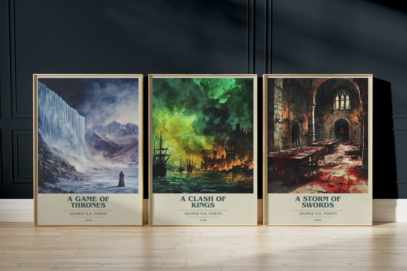 Ice and Fire Trilogy: A Game Of Thrones, A Clash Of Kings, A Storm Of Swords framed art prints