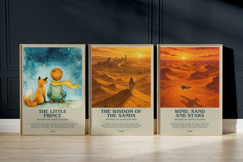 Saint-Exupéry Trio: The Little Prince, The Wisdom Of The Sands, Wind, Sand And Stars framed art prints