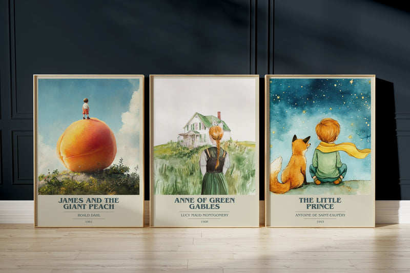 Childrens Classics: James And The Giant Peach, Anne Of Green Gables, The Little Prince framed art prints