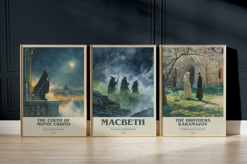 Classic Literature: The Count Of Monte Cristo, Macbeth, The Brothers Karamazov framed art prints