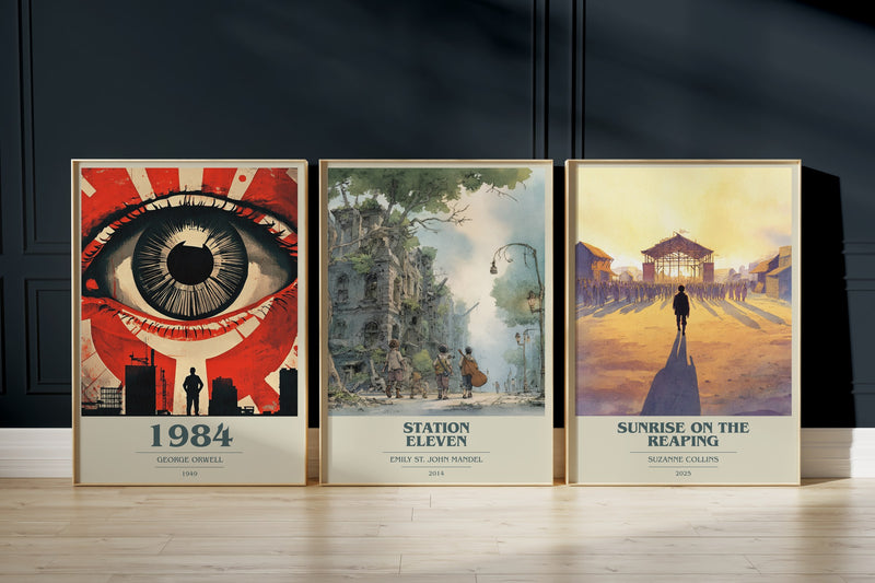 Dystopian Classics: 1984, Station Eleven, Sunrise On The Reaping framed art prints