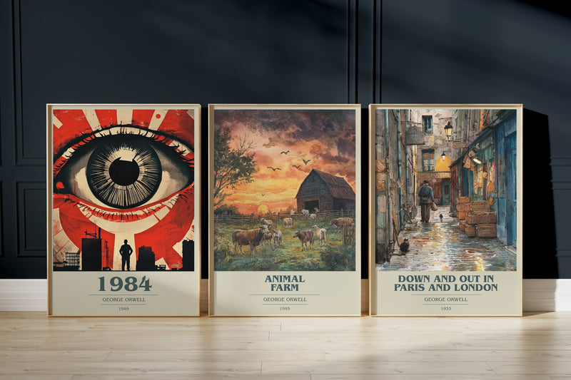 George Orwell Trio: 1984, Animal Farm, Down And Out In Paris And London framed art prints