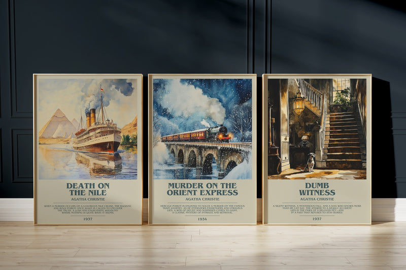 Poirot Classics: Death On The Nile, Murder On The Orient Express, Dumb Witness framed art prints