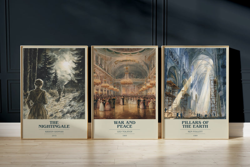 Historical Fiction: The Nightingale, War And Peace, The Pillars Of The Earth framed art prints