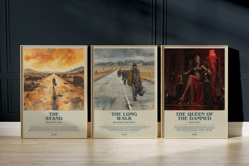 Horror Classics: The Stand, The Long Walk, The Queen Of The Damned framed art prints