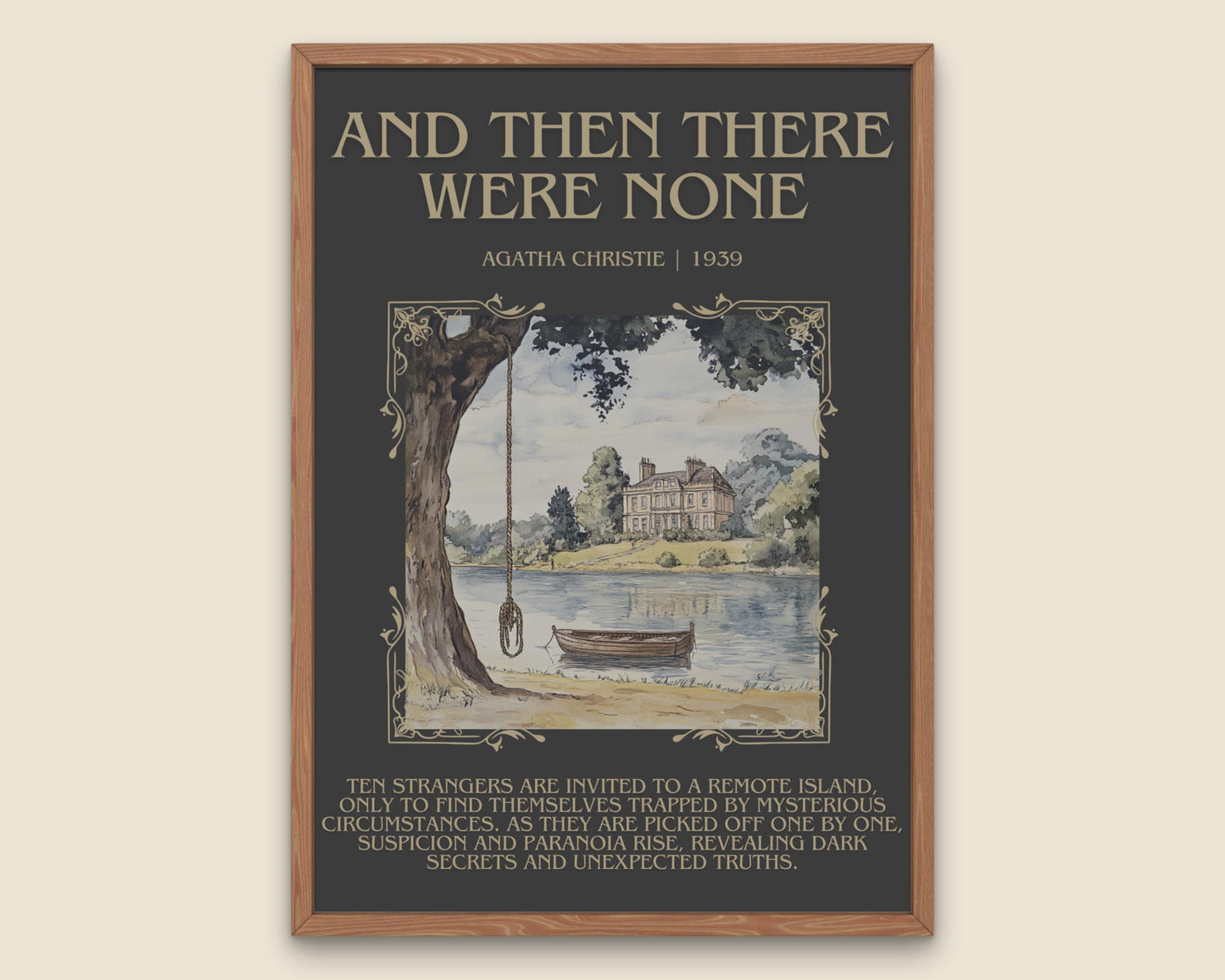 And Then There Were None by Agatha Christie Descriptive, High Quality Poster Print. Free Delivery Wall Art. Watercolour Sketch style artwork poster with a blurb style descriptive summary at the bottom