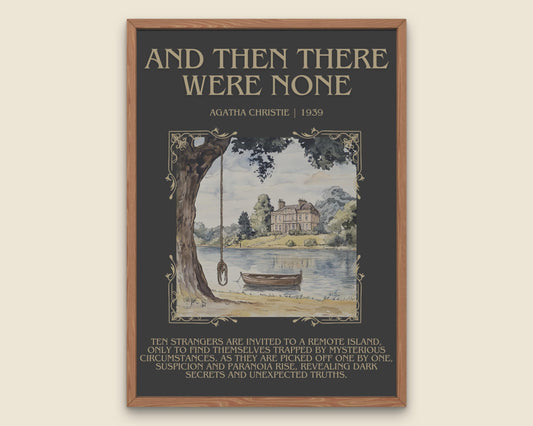 And Then There Were None by Agatha Christie Descriptive, High Quality Poster Print. Free Delivery Wall Art. Watercolour Sketch style artwork poster with a blurb style descriptive summary at the bottom