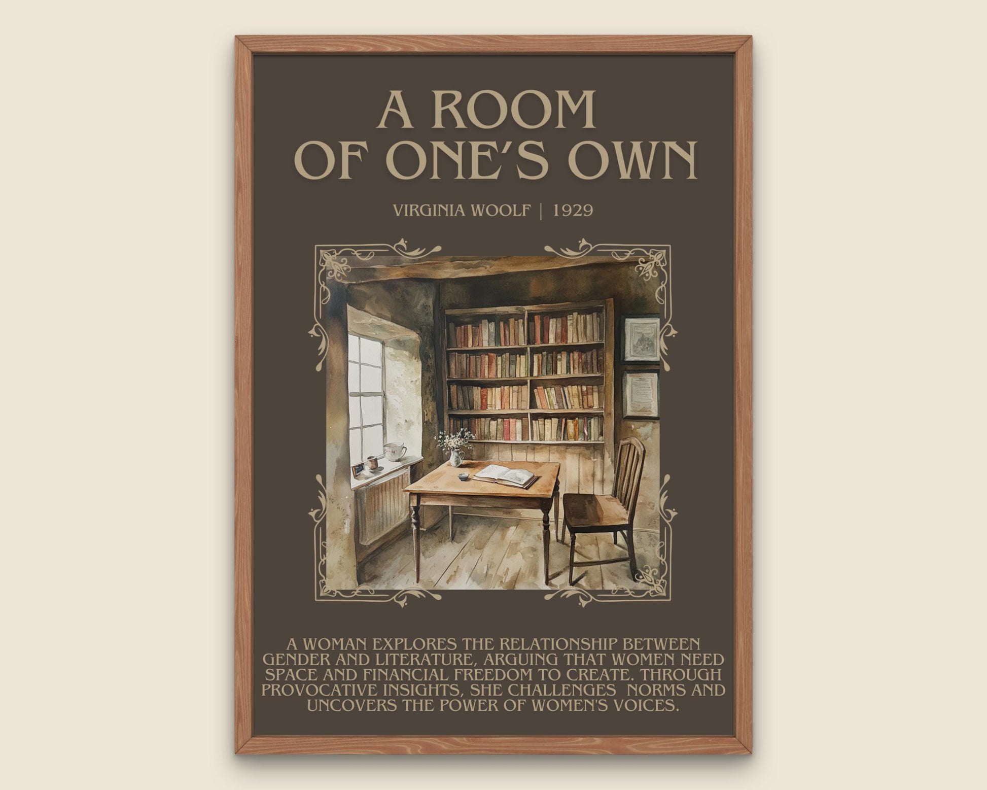 A Room Of One's Own by Virginia Woolf Descriptive, High Quality Poster Print. Free Delivery Wall Art. Author and Blurb Book/Novel Artwork