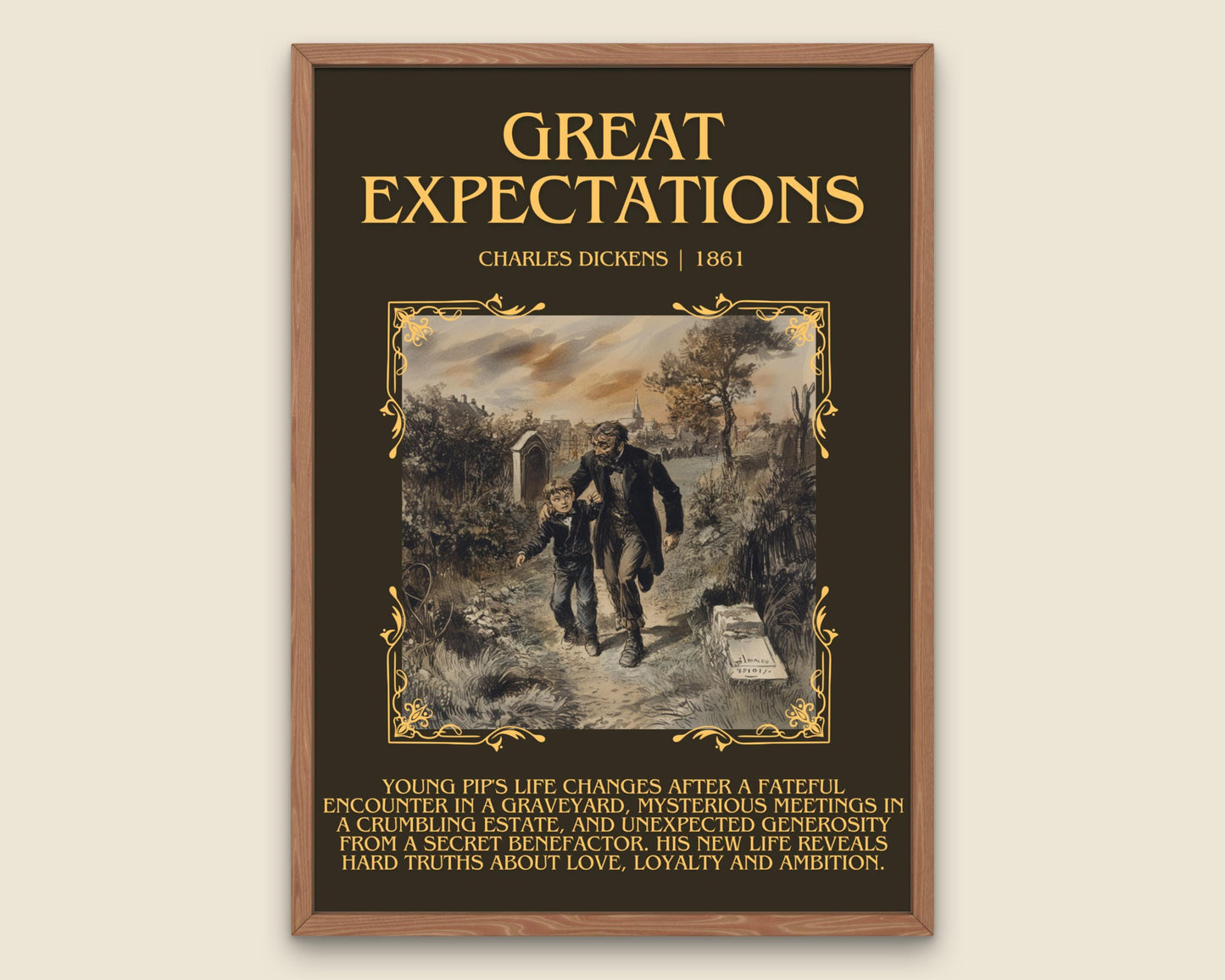 Great Expectations by Charles Dickens Descriptive, High Quality Poster Print. Free Delivery Wall Art. Author and Blurb Book/Novel Artwork