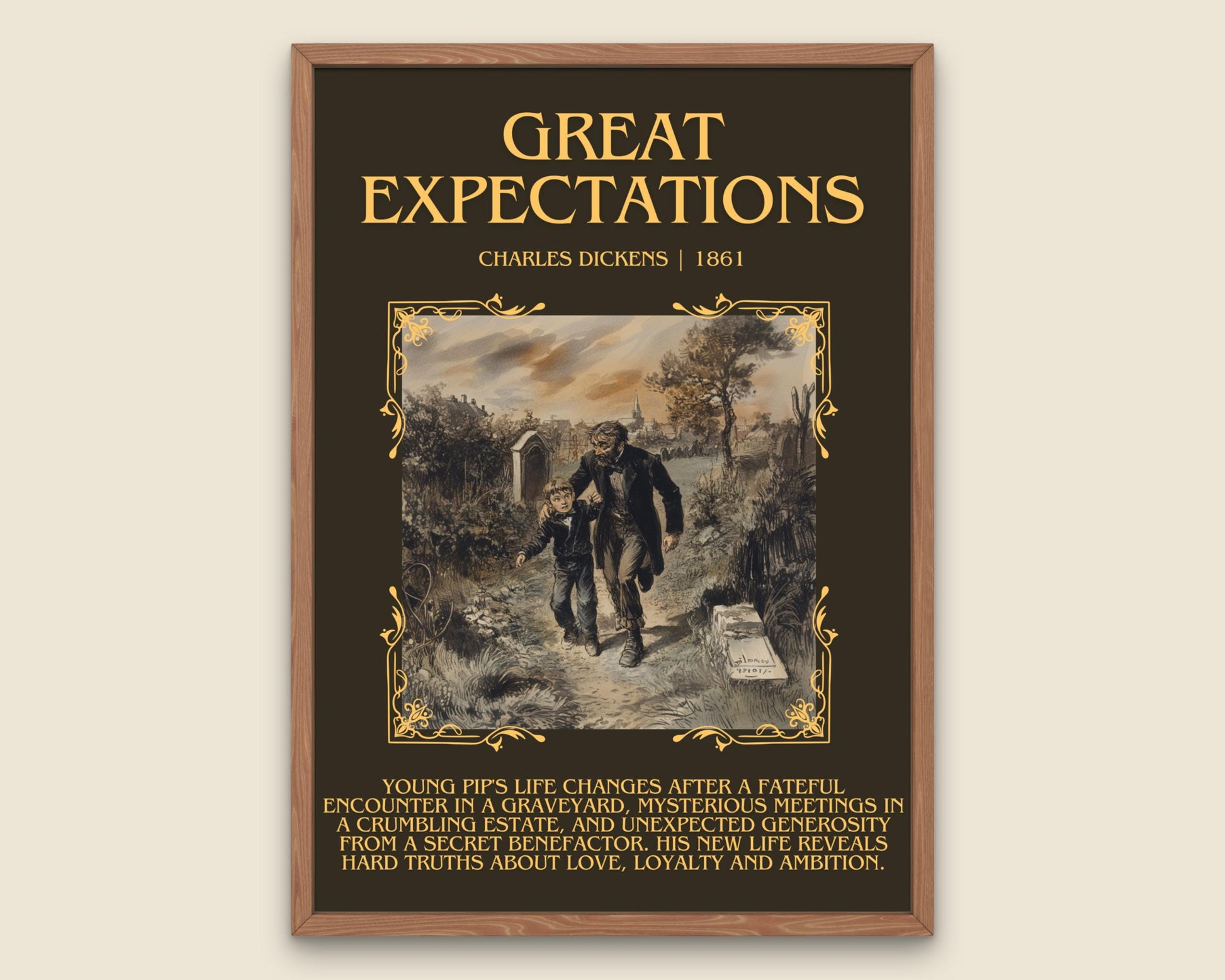 Great Expectations by Charles Dickens Descriptive, High Quality Poster Print. Free Delivery Wall Art. Author and Blurb Book/Novel Artwork